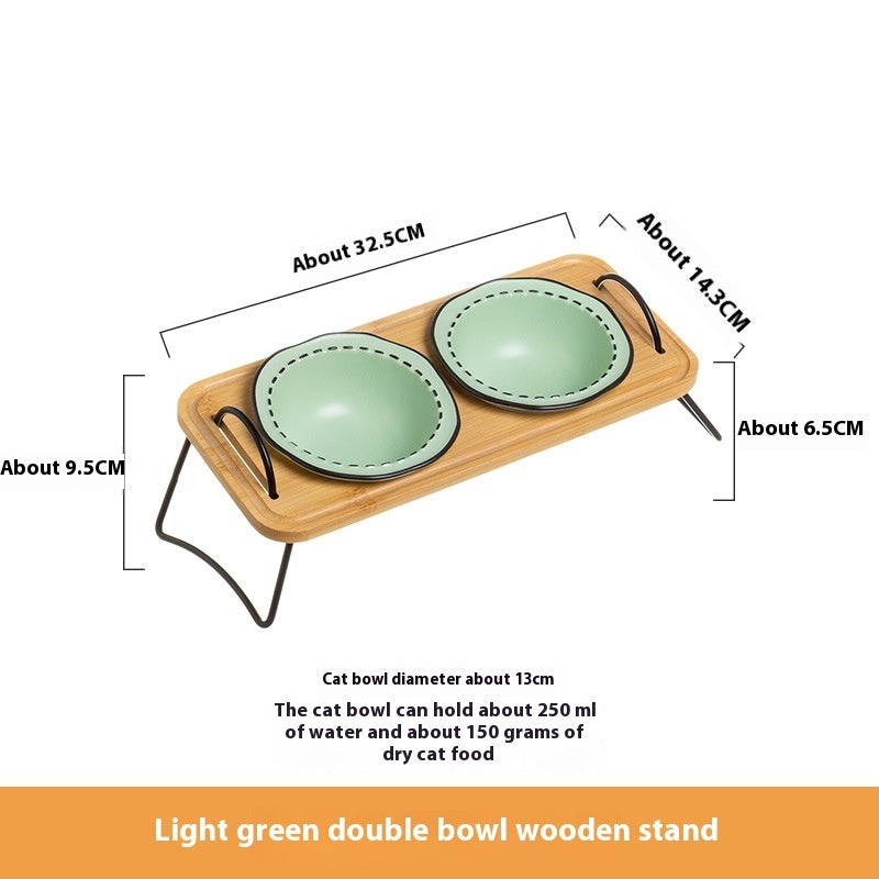 Multi Functional Wooden Pet Bowl Rack Ceramic Feeding Station