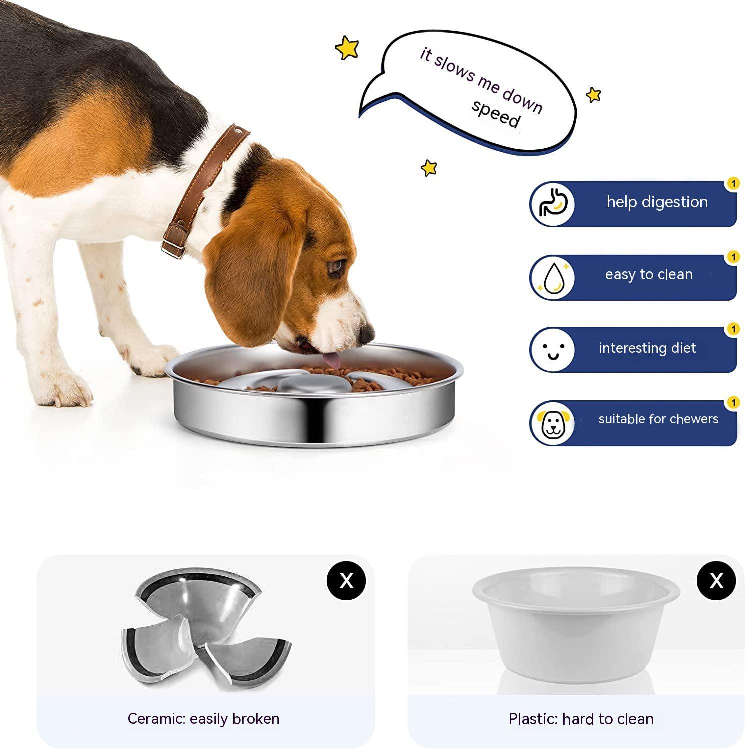 Pet Stainless Steel Slow Feeding Bowl Neck Protector Design
