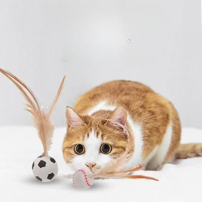 Self Entertainment Feather Bouncy Ball Interactive Pet Toy Supplies