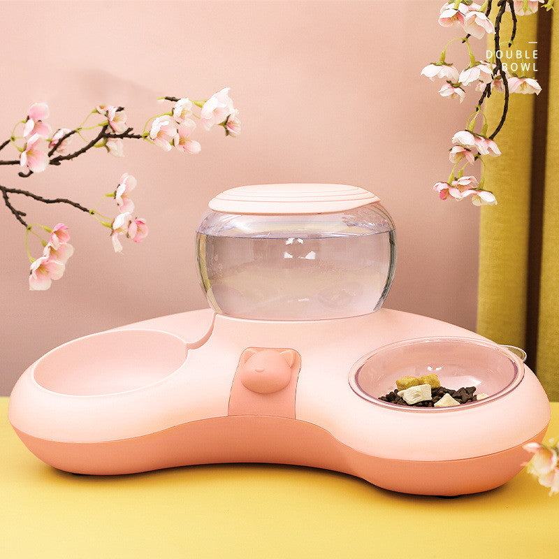 Pet Crescent Automatic Feeding And Drinking Double Bowl