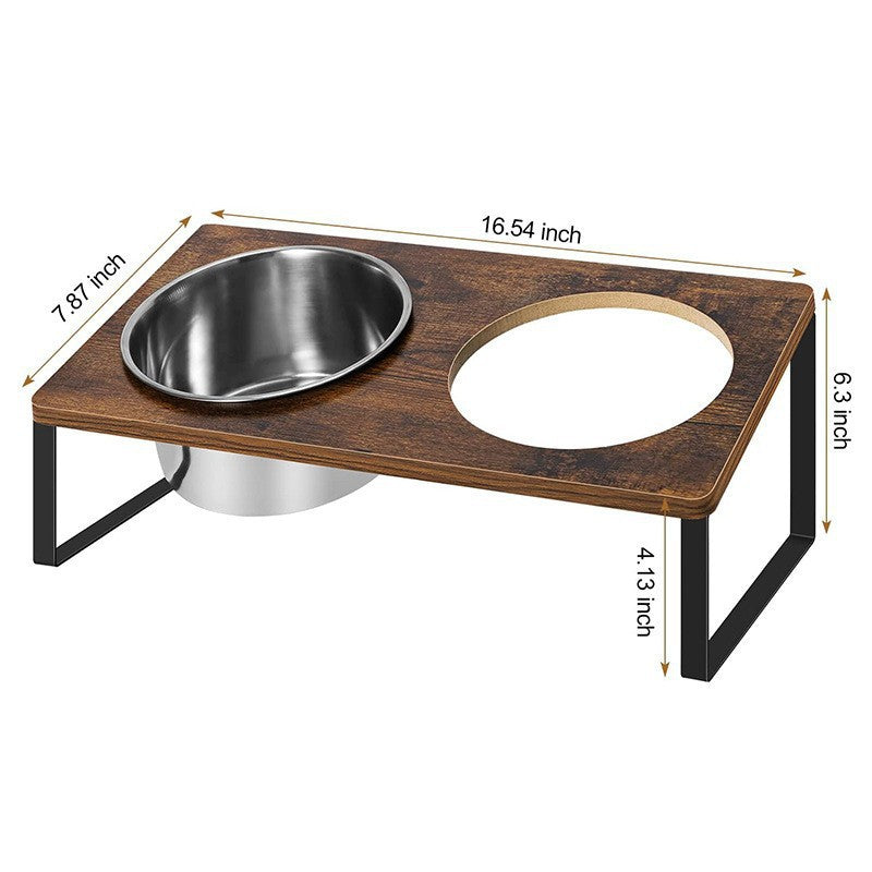 Iron Wood Combined Feeding Rack Pet Bowl Stand