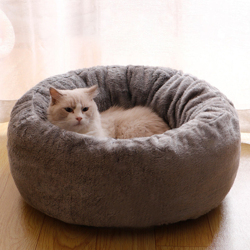 Pet Plush Donut Round Winter Warm Cushion Bed
