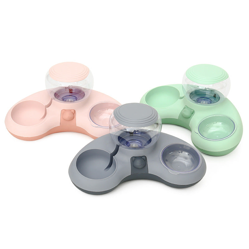Pet Crescent Automatic Feeding And Drinking Double Bowl