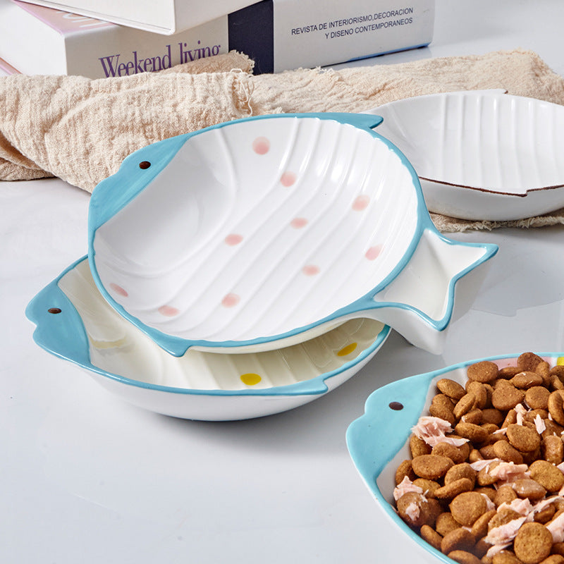 Fish Shaped Ceramic Feeding Bowl Pet Dish
