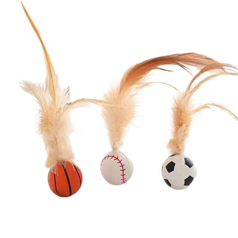 Self Entertainment Feather Bouncy Ball Interactive Pet Toy Supplies