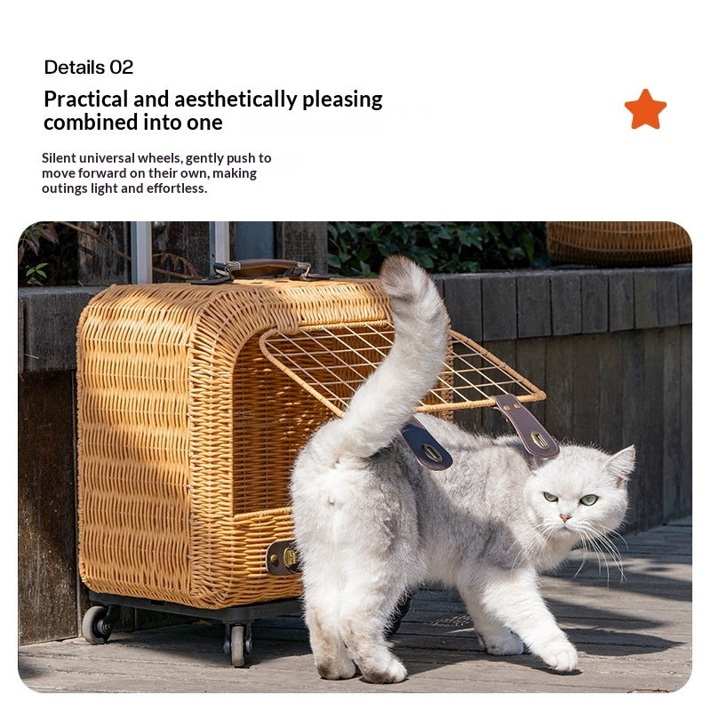 Portable Woven Rattan Pet Carrier With Ventilated Handle Bag