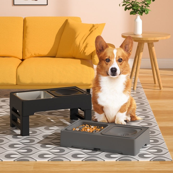 Adjustable Height Stainless Double Bowl Elevated Pet Feeder