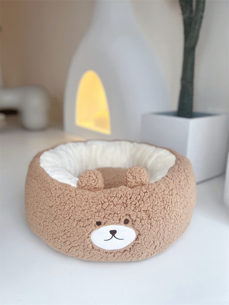 Pet Plush Round Nest Bed Four Seasons Cushion Design