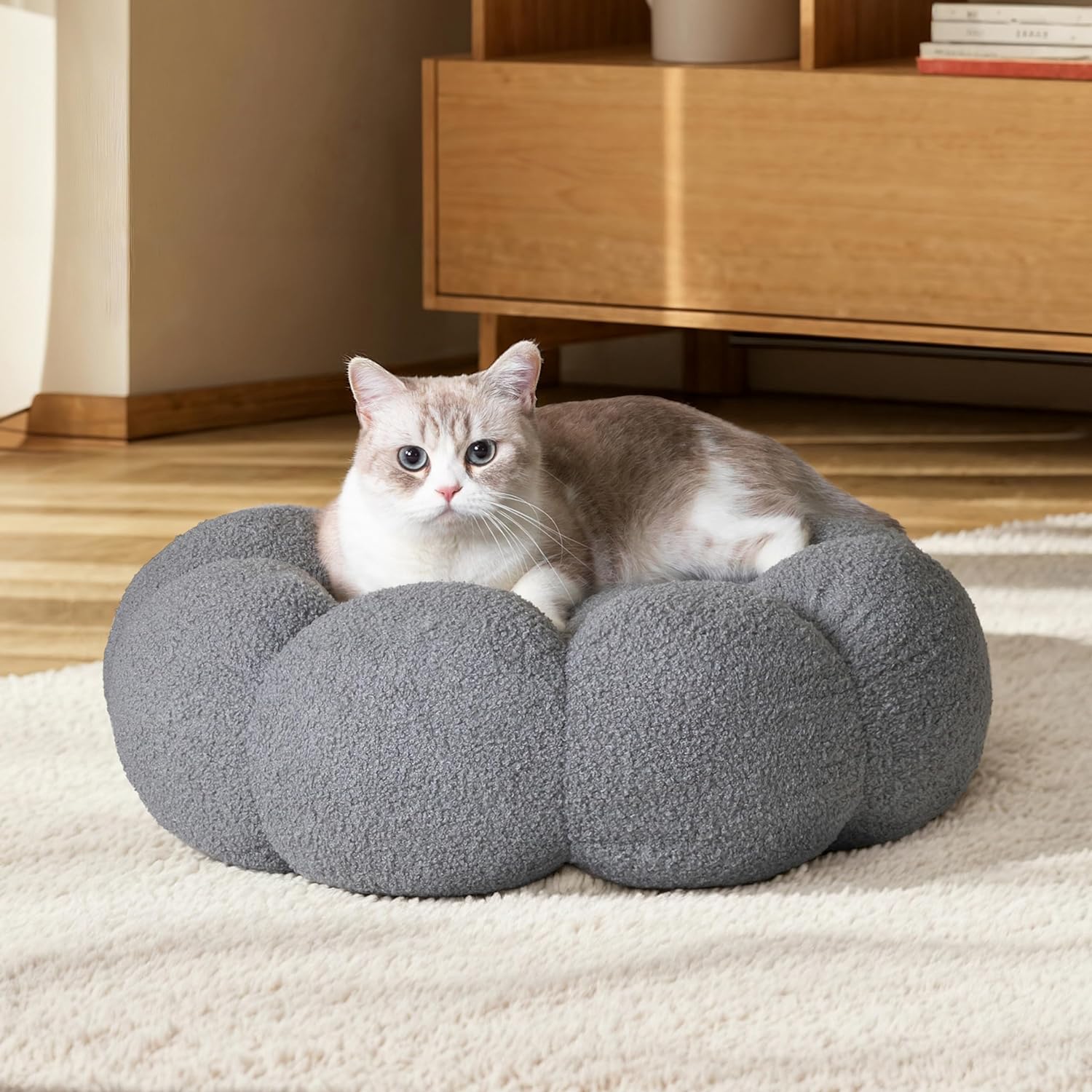Pet Calming Plush Donut Bed Non Slip Washable