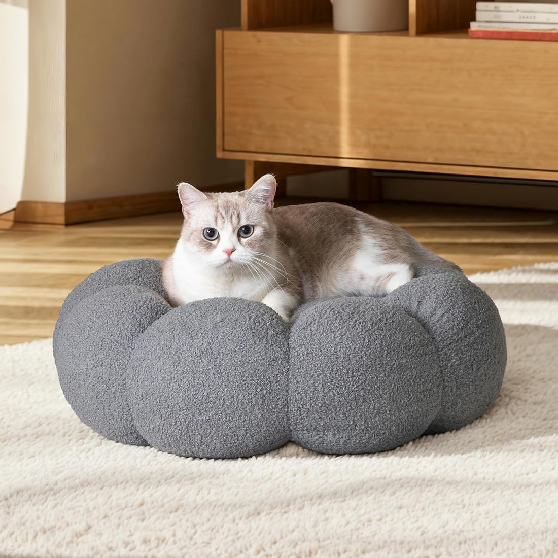 Pet Calming Plush Donut Bed Non Slip Washable